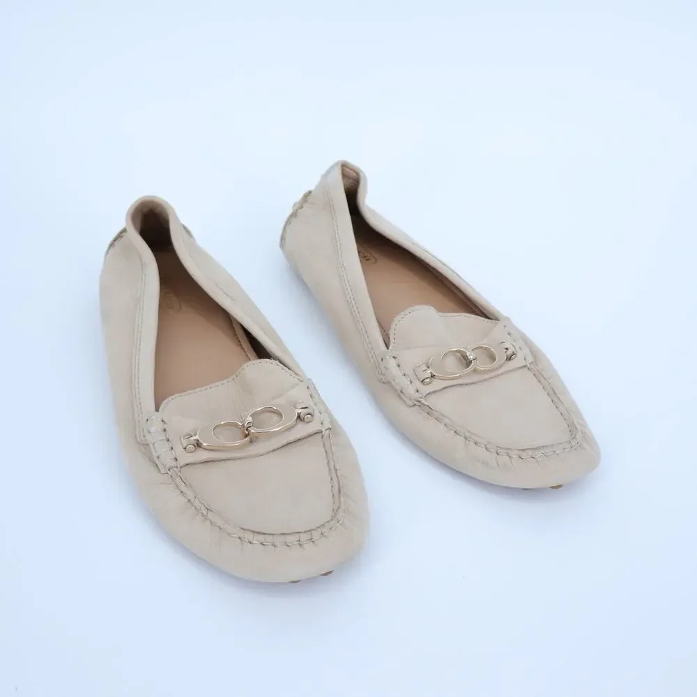 COACH Naomi C-Bit Loafer Beige Leather Slip On Driving Shoe Women's 9B